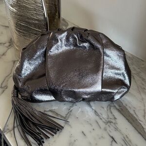 Rebecca Minkoff Rutched Metallic Silver Clutch with Tassel
